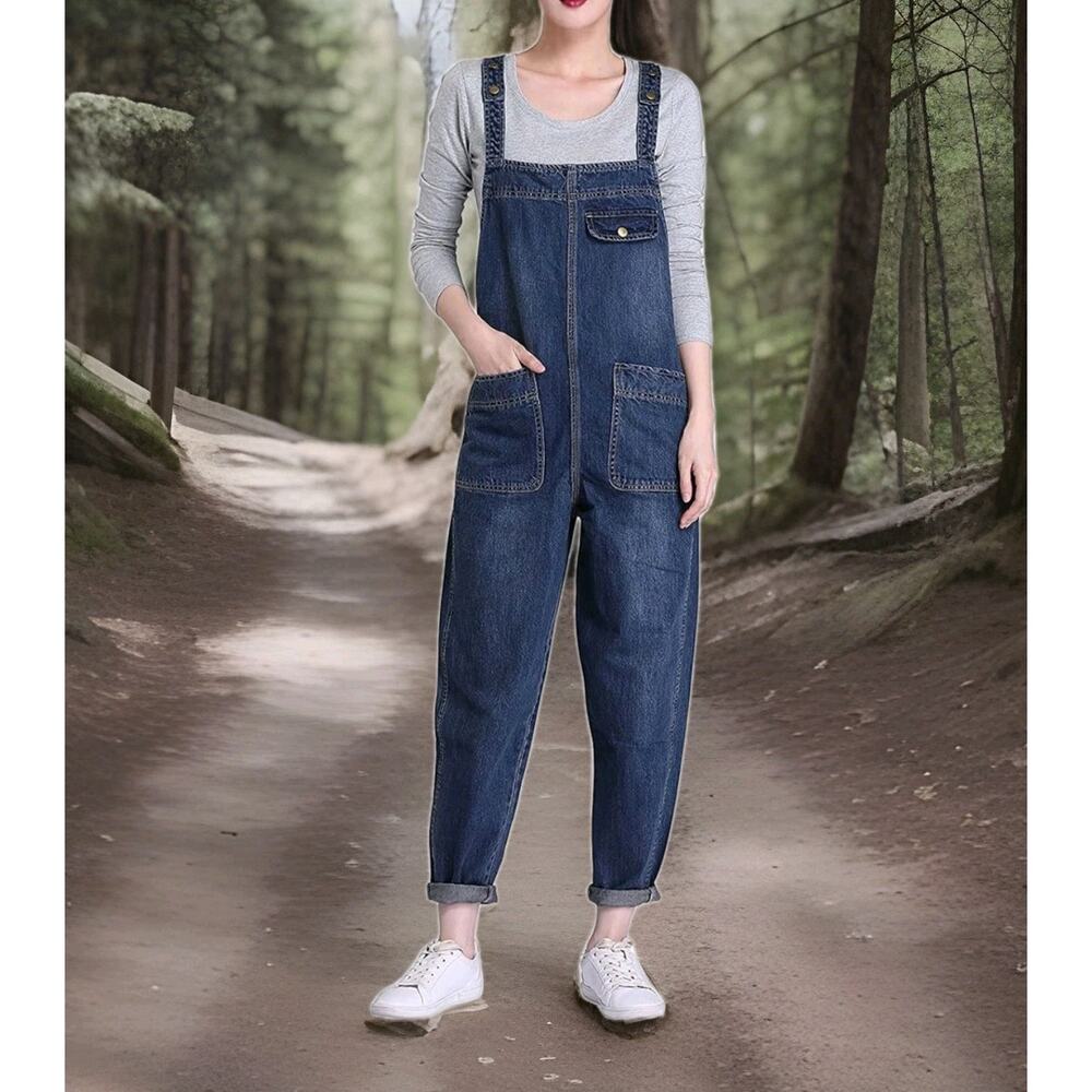 Women’s Soojun Denim Jeans Bib Overalls Size Large Streetwear